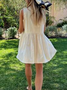Women Y2k Summer Mini Tank Dress Sleeveless Deep Lace Trim V Neck Floral Eyelet Loose Fit Beach Short Dresses Vacation Babydoll Ruffle Flowy Dress Sundress Casual Streetwear - 黃色 - 查看 5
