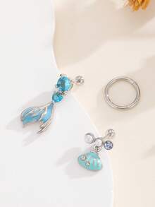 3pcs Fishbone, Cherry Heart & Shell Cartilage Earrings Set, Pierced Jewelry Accessories - Fishbone and Shell Earrings Set - View 5