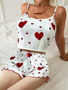 Conjuntos de pijama para mujer: ropa de casa ligera y transpirable, una prenda imprescindible para el ocio doméstico en verano. - Rojo - Ver 2