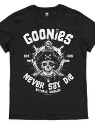 Durable Cotton, Goonies Never Say Die Men's Retro Style Cotton T-Shirt - Comfortable Crew Neck, Short Sleeve, Skull And Crossbones Pattern, EstDesigned In 1985, An Ideal Choice For Casual Clothing, Casual Clothing T-Shirt|Casual Crew Neck|Durable Fabric Round-Neck T-Shirt,Versatile & Everyday Wear,Year-Round Essential, Y2K Style