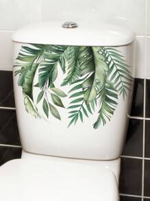 1pc Watercolor Tropical Green Plant Toilet Tank Sticker; Can Be Used As Bathroom Door Or Wall Decal; Add More Fun To Your Home, Stickers, Wall Decal, Vinyl Decal For Home Decorations, Spring Decoration Items Refresh Your Home, Rama Decoration Stickers Gifts Birthday Graduation
