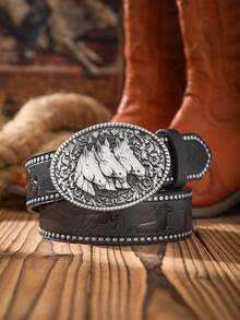 1件男士波西米亚西部牛仔风靴子，压花金属扣复古多色PU皮带，夏季、秋季、万圣节秋冬配饰，适合青少年、青年、男士，休闲、户外、运动、度假、毕业礼物、生日、日常穿着 - 如圖 - 查看 20