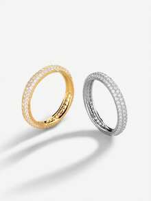 1枚925纯银戒指，镶嵌闪亮立方氧化锆，男女皆宜，可搭配日常服饰或作为派对配饰。高品质戒指，精致珠宝，绝佳礼品。 - 滿圈雙排鑽 - 查看 6