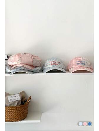 1 件软顶复古格子八角帽，百搭报童帽，大头围设计，适合春夏季，小碎花艺术风格，清新简约格子画家帽，时尚设计师款，女士透气宽边遮阳帽，夏季休闲