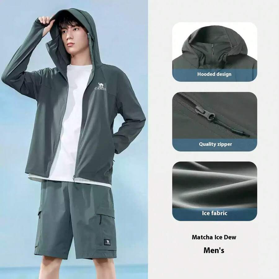 CAMEL CROWN Men's Knitted Sun Protection Clothing, Cold White Leather Outdoor Original Yarn Sun Protection Summer Anti-Ultraviolet Ice Breathable Sun Protection Clothing