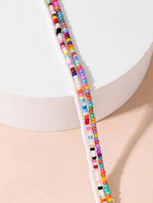 3 cái / bộ Vòng cổ đính cườm khối màu - Nhiều màu - Xem 3