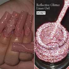 Mtssii 3pcs Reflective Glitter Nail Polish Set, Gold, Silver, Pink Spider Line UV Gel, Super Shiny French Line Graffiti Stripe DIY French Nail Art Design Gel Set, Removable Nail Polish Gel, Home Salon Gift For Women - 彩色 - 查看 4