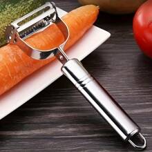 Pelador multifuncional de frutas y verduras de acero inoxidable: rebanador, rallador y picador manual. Utensilios de cocina para el hogar, la cocina de autocaravanas y la residencia universitaria.