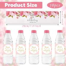 10pcs Pink Background Water Bottle Labels, Pink Background With Golden Text Blessing Pattern Gift Packaging Labels, Suitable For Decorating Beverages, Cans, Cups For Birthday, Shower, Engagement, Picnic Party, Wedding Water Bottle Labels, Gift Packaging Supplies, Gift Wrapping Labels