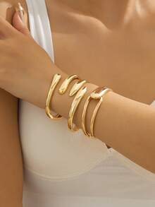 3pcs Fashion Asymmetric Metallic Water Drop And Snake-Shaped Bangle Bracelets, Personalized Geometric Abstract Design, Luxurious And Elegant Accessory Suitable For Women, Everyday Wear Or Holiday Gift