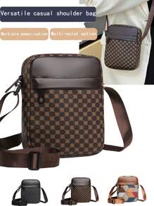 Bolsa a Tiracolo Quadrada Pequena Leve de Patchwork com Cores Contrastantes, Bolsa Transversal Essencial de Moda para Homens em Negócios