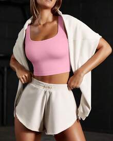 OQQ Women's 3 Piece Tank Tops Ribbed Seamless Workout Exercise Shirts 2025 Summer Basic Camis - Candypink Beige White - View 5