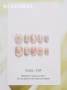 10 Pieces Of Handcrafted Press On Nails Short , Pink Nails , Gentle Flowers , Summer Nails,Reusable Fake Nails Nail Supplies Nails