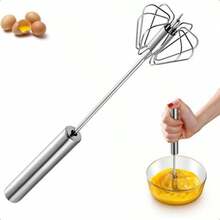 Batidor de huevos semiautomático de acero inoxidable Batidora manual de huevos de acero inoxidable: Cree fácilmente deliciosos platos - 1 pieza (25cm) - Ver 4