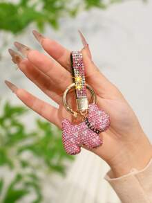 1 pieza Llavero con perro decorado con rhinestones de colores, accesorio para bolso, regalo para amantes, amigos, adecuado para uso diario de hombres y mujeres