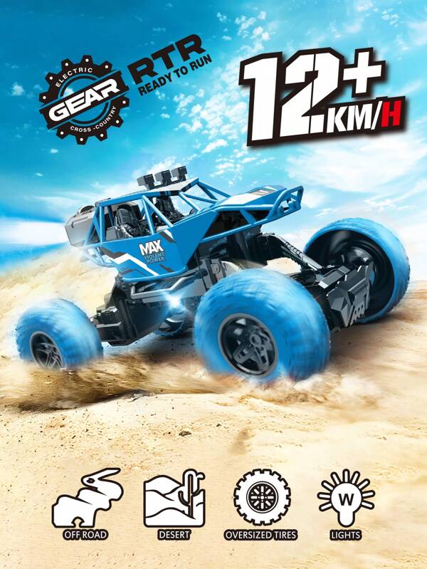 1 pieza Coche teledirigido, Camión monstruo RC 4x4 todoterreno con luces de carrocería, máquina de humo, batería recargable, capacidad para escalar todo terreno, regalo de Navidad para niños y niñas de 6 a 12 años (Verde/Azul)