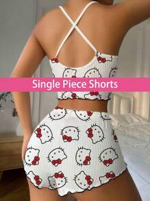 Sanrio 1 pieza Pantalones de pijama estilo Hello Kitty, pantalones cortos de verano para mujer, ropa de dormir, pantalones cortos de descanso, pantalones de pijama con diseño de Hello Kitty