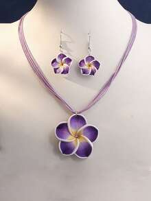 3pcs Set Elegant Hawaiian Plumeria Flower Design Necklace And Earrings Jewelry Set For Women - Flower Set - View 9