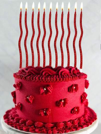 6/12 velas curvas com glitter vermelho para decoração de festa de aniversário