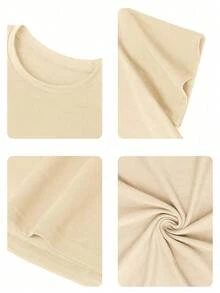 Girls Casual Letter Print Round Neck Short Sleeve T-Shirt, Summer Top - Apricot - View 5