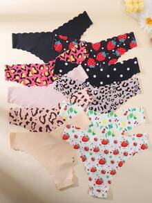 10 chiếc/gói - Quần lót bikini liền mạch viền gợn sóng cho nữ, chất liệu vải thoải mái và gợi cảm thân thiện với da dành cho nữ - Nhiều màu - Xem 3
