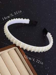 1pc Women Pearl Knitted Headband, Simple Elegant For Daily, Party, Gathering,Hairband,Hair Hoop - White - View 5