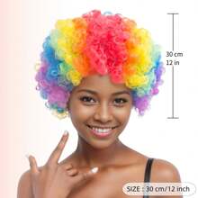 Peluca afro esponjosa y vibrante - Peluca de disfraz de payaso colorido para fiestas, fans y eventos temáticos, gorra de malla elástica, fibra de baja temperatura, adecuada para Halloween, cosplay y reuniones festivas, estilo de cabello rizado, accesorios de peluca cómodos