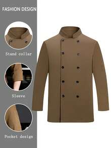 Khaki Long Sleeve Chef Uniform, Skin-Friendly Breathable & Durable, Washable Non-Pilling Non-Shrink, Double-Breasted Design, Available In Small Size, Unisex, Suitable For Cafe, Fast Food, Catering, Bakery, Hotel Kitchen, Restaurant, Cafeteria, Western Restaurant, Autumn/Winter/Spring - Khaki - View 1