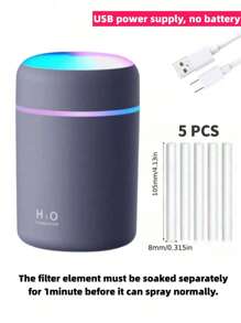 RAF Humidifier, USB Plug-In Mini Humidifier, 7-Color Light Source Humidifier, Can Be Added With Aromatherapy To Make An Aromatherapy Machine. Powered By USB, Dual Spray For Car And Home Use, Capacity 10.57oz/300ml (Without Essential Oil),Umidificador De Ar