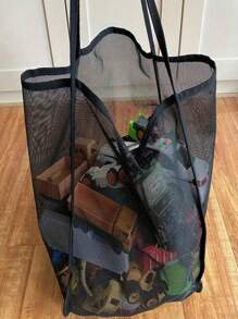 1pc Spacious Beach Bag, Lightweight Transparent Women Tote Bag, Mesh One Shoulder Crossbody Bag, Fashion Versatile Shopping Bag
