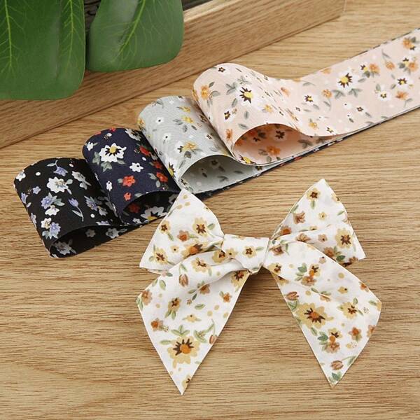 Korean Style Metallic Ditsy Floral Satin Ribbon, Bow DIY Craft Supplies For Garments, Hats, Shoes, Gifts, Ditsy Floral Packaging