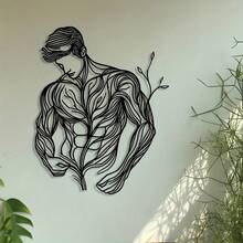 1pc Metal Wall Art, Line Drawing Floral Man, Abstract Art, Metal Sign. It Is Suitable For Home Decoration, Wall Decoration, And Room Decoration. Applicable In The Living Room, Bedroom, Dining Room.