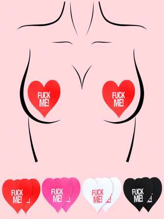 Letter Printed Heart Nipple Cover, Invisible Anti-Bulge Self-Adhesive Sticker, Ladies' Lingerie And Panties Accessories, For Rave