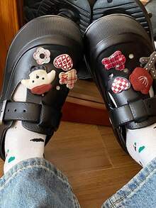 Cartoon Puppy Perforated Wedge Sandals For Women, Summer Outside Wear Thick-Sole Fashionable Ins Style Student Indoor/DIY Closed Toe EVA Slippers - Black - View 2