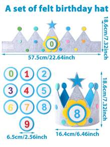 1Set Crown Shaped Birthday Decorative Hat,Felt Adjustable Crown Birthday Hat With Number 0-9 Including Five Styles,Birthday Party Decoration,Photo Props Decor,DIY Decorative Hat,1st Birthday Party Accessory,Dress Up Headwear,Babyshower,Gender Reveal Party Decor,Party Favors,Holiday Party Supplies