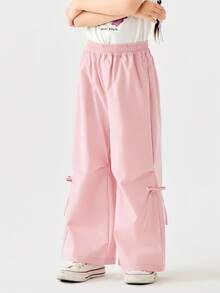 mini bala Quần dài vải dù buộc bướm co giãn bốn chiều mát mẻ cho bé gái mùa hè - Bột cao su - Xem 2