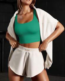 OQQ Women's 3 Piece Tank Tops Ribbed Seamless Workout Exercise Shirts 2025 Summer Basic Camis - Green - View 2