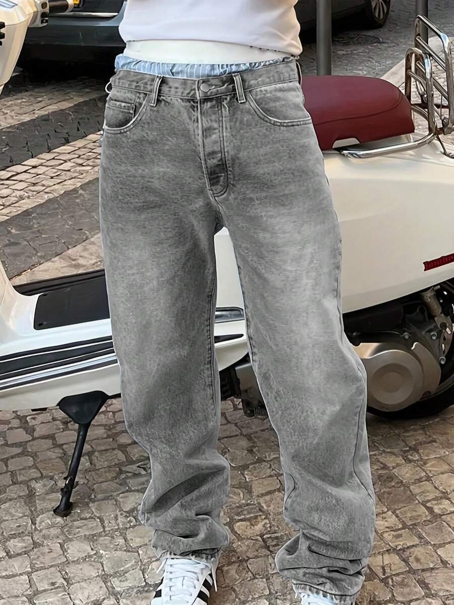 Jeans vaqueros de corte holgado y de estilo casual de color gris claro para hombre