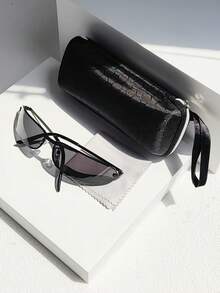 Oval Full Frame Eyeglasses + Zipper Eyeglass Case Set,Lightweight & Fashionable Glasses For Women And Men, Great Gift Choice