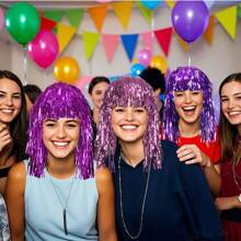 1pc Foil Tinsel Party Shiny Hair Colorful Encrypted Carnival Party Fancy Dress Costume Wigs Disco Masquerade Single Party Wigs For Holiday