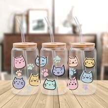 5 adesivos de copo de vidro DTF UV com gatinho fofo, adesivos de cristal 3D à prova d'água e resistentes a arranhões, adequados para copos de vidro de 473 ml, canecas, artesanato, ótima opção para decorar itens pessoais! (11,9 cm x 24,9 cm)