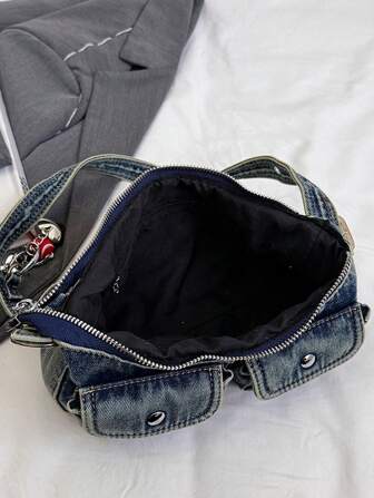 时尚复古女士单肩包，高品质腋下包，休闲手提包，带配饰，牛仔布材质