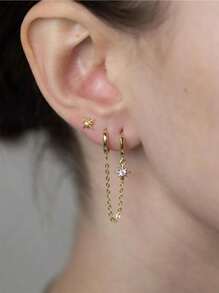 Conjunto de 3 peças: Brincos Twist Mobius, Brincos de Botão Estrela, Brincos de Argola Pingente Estrela, Joias para Mulheres