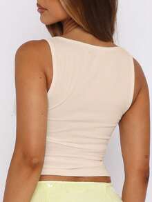 女式水钻装饰工字背短款上衣，紧身性感