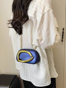 复古金属装饰手拿包，新款勃艮第新娘婚礼派对手提包，女士链条单肩斜挎包，适合少女、女大学生、新秀和白领人士，非常适合办公室、大学、工作、商务、通勤、户外、旅行、郊游、派对、婚礼、舞会、晚宴 - 藍色 - 查看 4