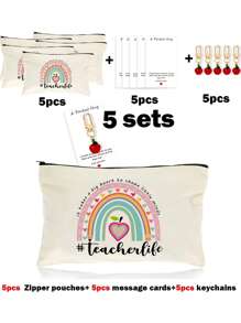 1 PEÇA/5 PEÇAS/10 PEÇAS Organizador de Maquiagem com Tema de Professor de Carta do Arco-Íris, Estilo Y2K Impressão de Letra do Arco-Íris Letra Colorida Design Engraçado Necessaire Portátil para Viagem, Bolsa de Maquiagem, Organizador de Maquiagem, Armazenamento de Maquiagem, Bolsa de Cosméticos, Bolsa de Higiene, Capacidade Grande, para Férias, Praia, Banheiro, Coleção de Quarto