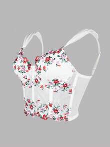 Floral Embroidery Mesh Bustier Corset Top - White - View 3