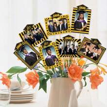 8pcs Graduation Frame Vase Decor, GRAD Theme Decorations For Classmates, Graduation Season Vase Frame Inserts, Graduation Ceremony Atmosphere Decorative Vase Frames