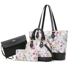 UKEIN 4PCS Women Fashion Handbags Purses Wallet Tote Shoulder Bags Casual Crossbody Bags, Best Valentine's Day Gift For Ladies Girls, Satchel Purse Set 4pcs - 花&黑 - 查看 1
