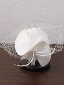 French Style Church Lady Hat, Elegant Hat, Ball Gown Hat, Headpiece, French Elegant Fascinator, Lace Veil Hat, Raceay Small Hat, Banquet Hat, Party Hat, Headpiece, Wedding Dress Hat, Headwear, Photography Hat, Veil Hair Accessory, Small Hat - 1187 - View 4